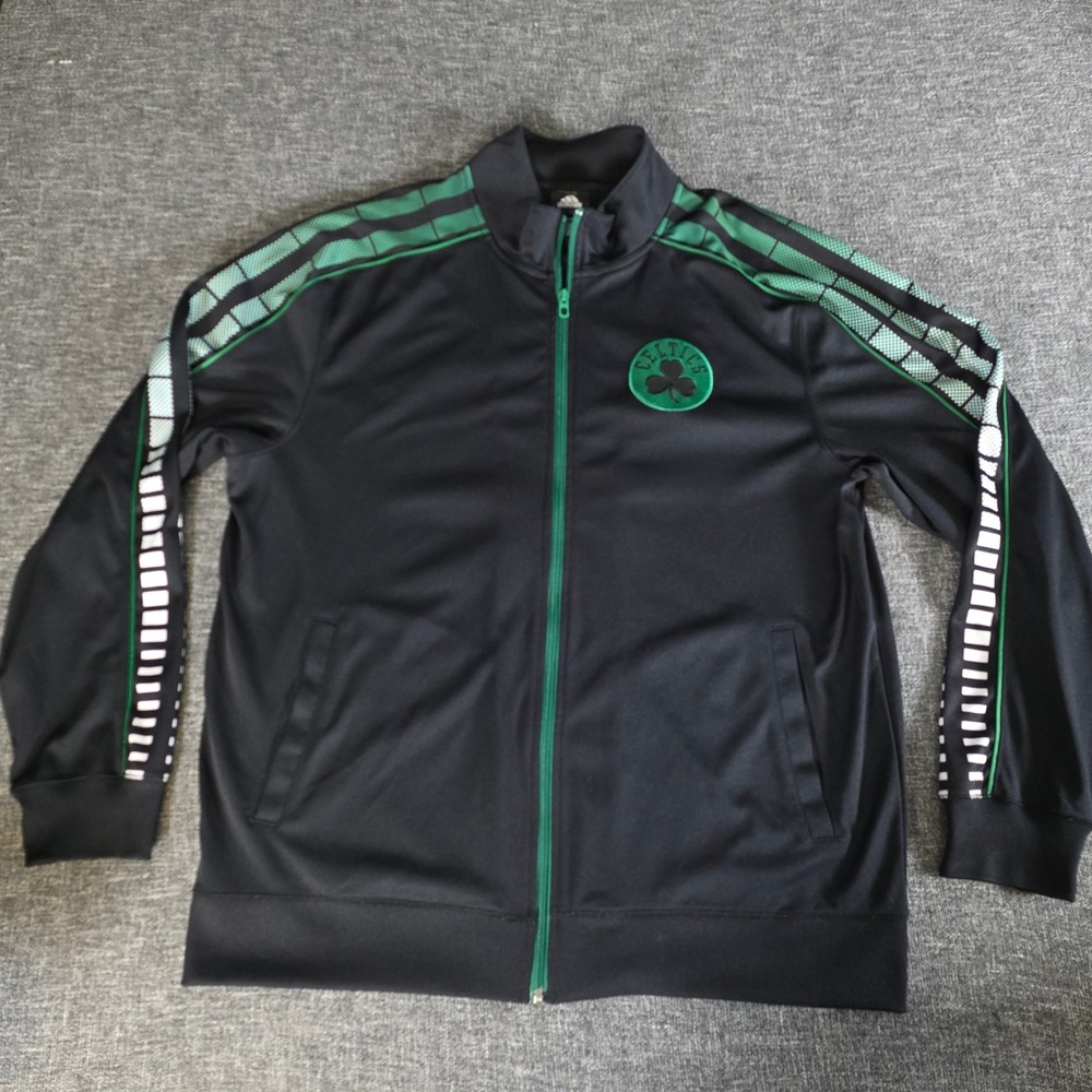 Adidas Boston Celtics Track Jacket Mens XL Black Green NBA Full Zip 5718A